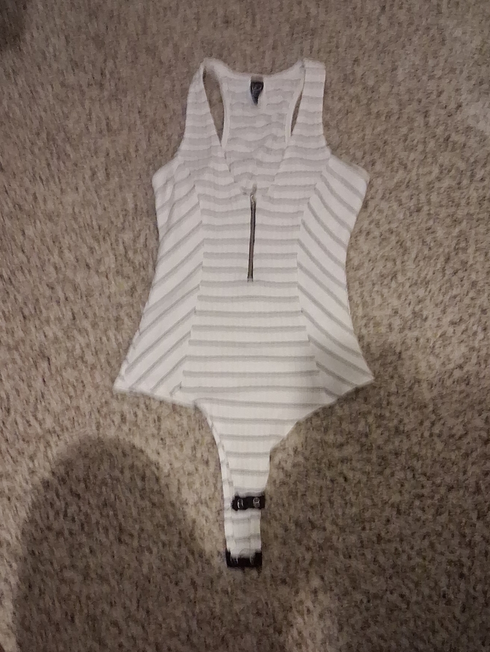 Striped White Tank One-Piece with Front Zip Bodysuit